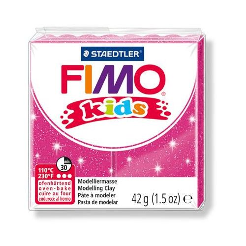 Gyurma, 42 g, égethető, FIMO "Kids", glitteres rózsaszín