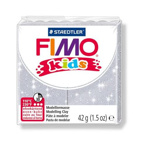 Gyurma, 42 g, égethető, FIMO "Kids", glitteres ezüst