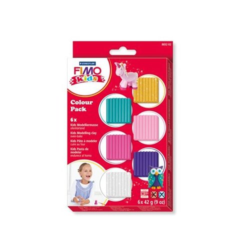 Gyurma készlet, 6x42 g, égethető, lányoknak, FIMO "Kids Color Pack", 6 különböző szín