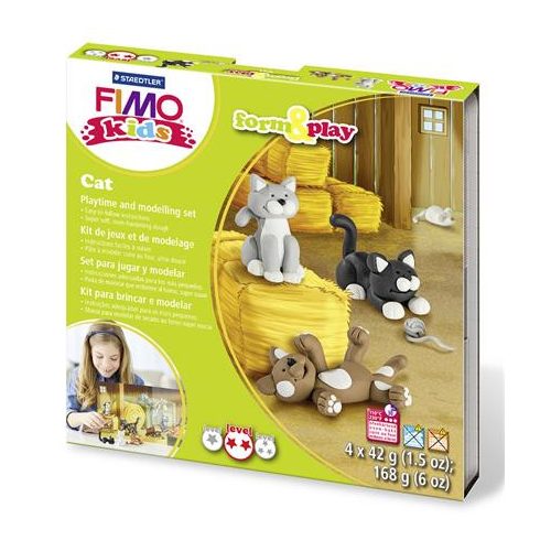 Gyurma készlet, 4x42 g, égethető, FIMO "Kids Form & Play", cicák