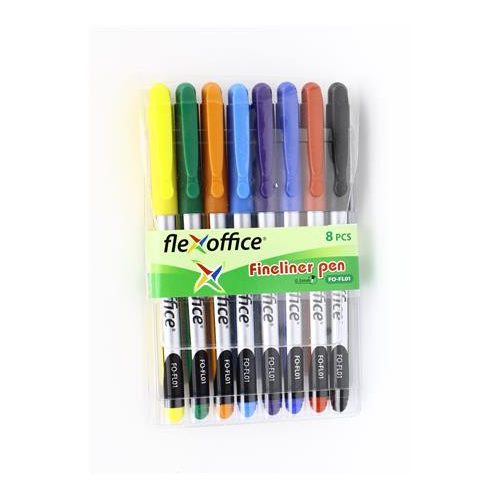 Tűfilc készlet, 0,3 mm, FLEXOFFICE "FL01", 8 különböző szín