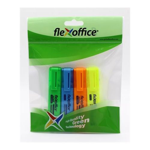 Szövegkiemelő készlet, 1-4 mm, FLEXOFFICE "HL05", 4 különböző szín