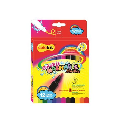 Filctoll készlet, kimosható, COLOKIT "Washable Markers" 12 különböző készlet