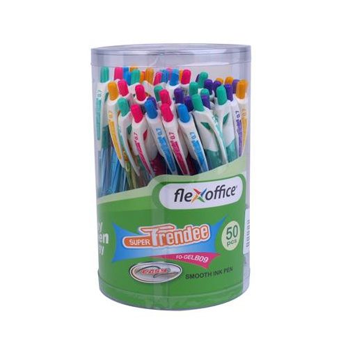 Zseléstoll, 0,35 mm, nyomógombos, vegyes színű test, FLEXOFFICE "Trendee", kék