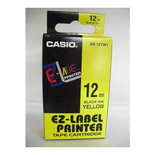 Feliratozógép szalag, 12 mm x 8 m, CASIO, sárga-fekete