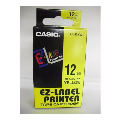Feliratozógép szalag, 12 mm x 8 m, CASIO, sárga-fekete