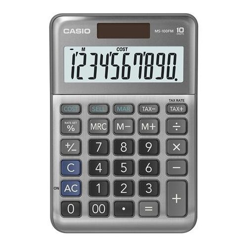 Számológép, asztali, 10 számjegy, CASIO "MS-100 FM", szürke
