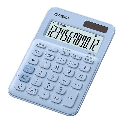 Számológép, asztali, 12 számjegy, CASIO "MS 20UC", világoskék