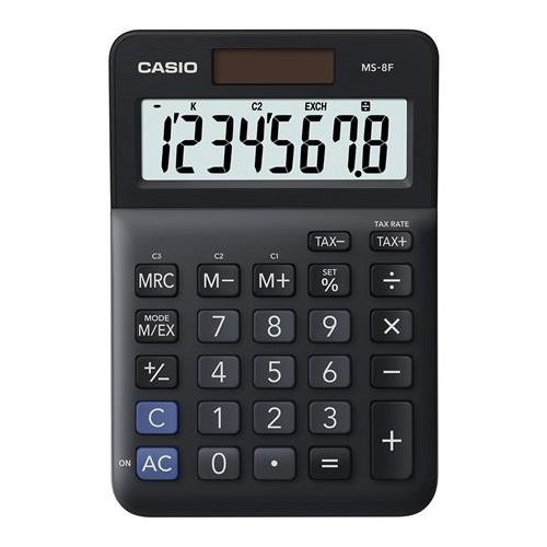 Számológép, asztali, 8 számjegy, CASIO "MS-8 F", fekete
