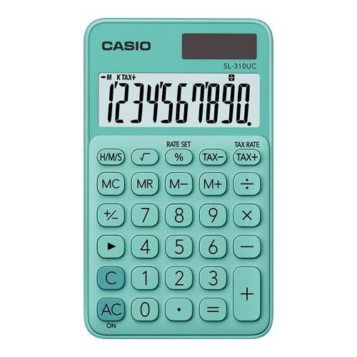 Zsebszámológép, 10 számjegy, CASIO "SL 310", zöld