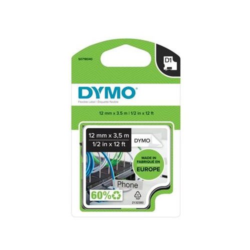Feliratozógép szalag, flexibilis ID, 12 mm x 3,5 m, DYMO "D1", fehér-fekete