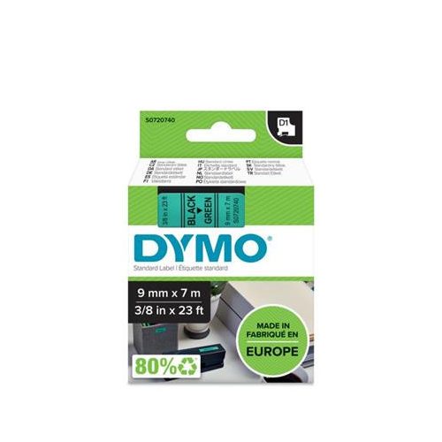 Feliratozógép szalag, 9 mm x 7 m, DYMO "D1", zöld-fekete