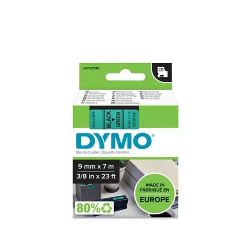 Feliratozógép szalag, 9 mm x 7 m, DYMO "D1", zöld-fekete