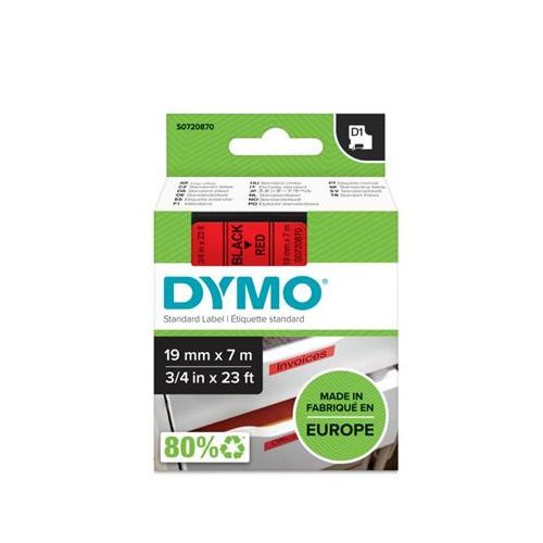 Feliratozógép szalag, 19 mm x 7 m, DYMO "D1", piros-fekete