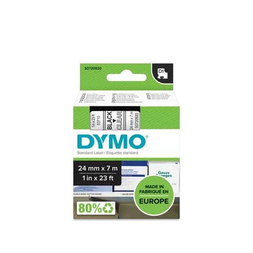 Feliratozógép szalag, 24 mm x 7 m, DYMO "D1", víztiszta-fekete