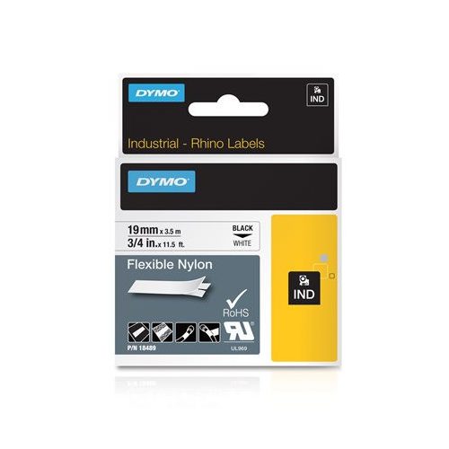 Feliratozógép szalag, flexibilis ID, 19 mm x 3,5 m, DYMO "Rhino", fehér-fekete