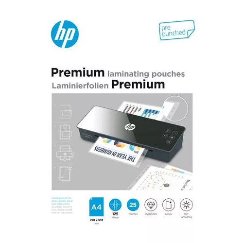 Meleglamináló fólia, 125 mikron, A4, fényes, 25 db, HP "Premium"