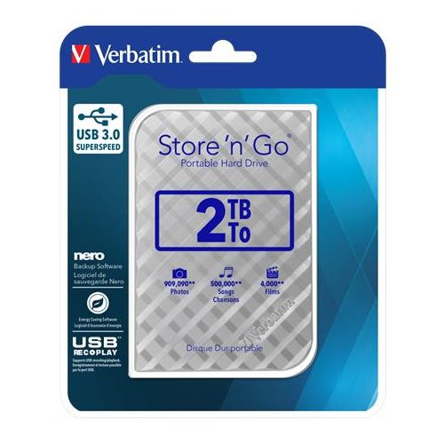 2,5" HDD (merevlemez), 2TB, USB 3.0, VERBATIM "Store n Go", ezüst