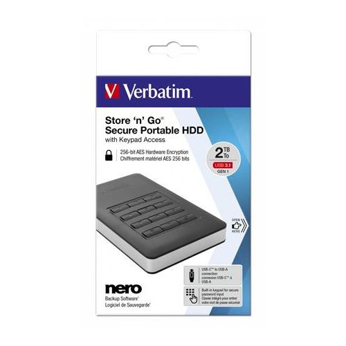 2,5" HDD (merevlemez), 2TB, USB 3.1, jelszavas titkosítás, VERBATIM "Secure Portable", fekete