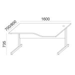 Íróasztal, íves, jobbos, szürke fémlábbal, 160x80 cm, MAYAH "Freedom SV-29", fehér