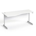 Íróasztal, íves, balos, szürke fémlábbal, 160x80 cm, MAYAH "Freedom SV-30", fehér