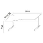 Íróasztal, íves, balos, szürke fémlábbal, 160x80 cm, MAYAH "Freedom SV-30", fehér