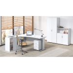 Íróasztal, íves, balos, szürke fémlábbal, 160x80 cm, MAYAH "Freedom SV-30", fehér