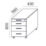 Görgős konténer, 4 fiókos, MAYAH "Freedom SV-15", fehér