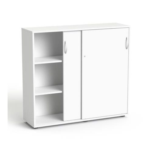 Szekrény, 3 rendező magas, tolóajtós, polcos, MAYAH "Freedom SV-13", fehér