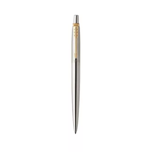 Golyóstoll, 0,7 mm, nyomógombos, arany színű klip, rozsdam. acél tolltest, PARKER "Royal Jotter", kék
