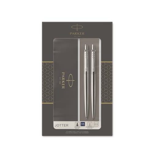 Golyóstoll és nyomósirón szett, díszdoboz, rozsdamentes acél tolltest, PARKER "Royal Jotter", kék