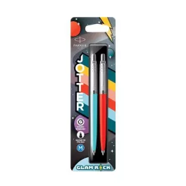   Golyóstoll szett, 0,7 mm, ezüst színű klip, piros és kék tolltest, PARKER "Jotter Glam Rock", kék