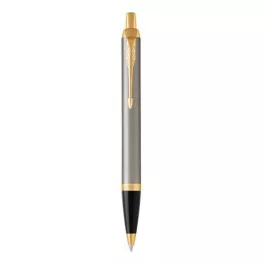   Golyóstoll, nyomógombos, 0,7 mm, arany színű klip, csiszolt fém tolltest, PARKER "Royal IM", kék