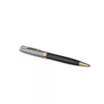 Golyóstoll, 1 mm, metál fekete tolltest, arany klip, PARKER "Royal Sonnet Premium", fekete