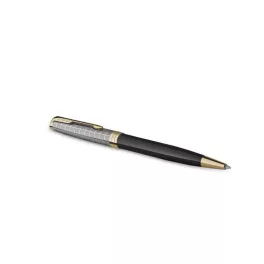   Golyóstoll, 1 mm, metál fekete tolltest, arany klip, PARKER "Royal Sonnet Premium", fekete