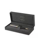 Golyóstoll, 1 mm, metál fekete tolltest, arany klip, PARKER "Royal Sonnet Premium", fekete