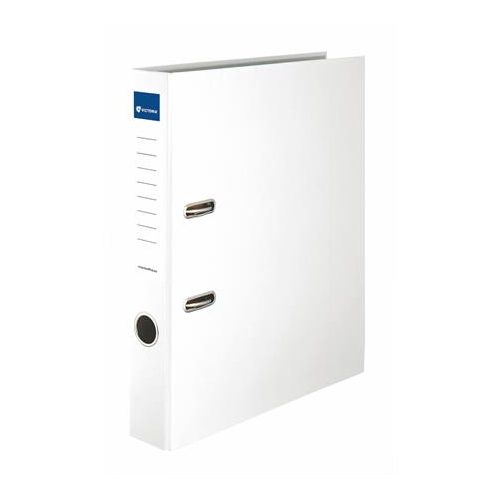 Iratrendező, 50 mm, A4, PP/karton, élvédő sínnel, VICTORIA OFFICE, "Basic", fehér
