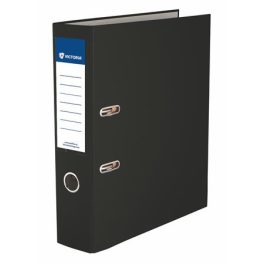   Iratrendező, 75 mm, A4, PP/karton, élvédő sínnel, VICTORIA OFFICE, "Basic", fekete