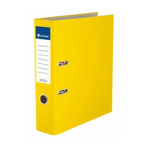 Iratrendező, 75 mm, A4, PP/karton, élvédő sínnel, VICTORIA OFFICE, "Basic", sárga