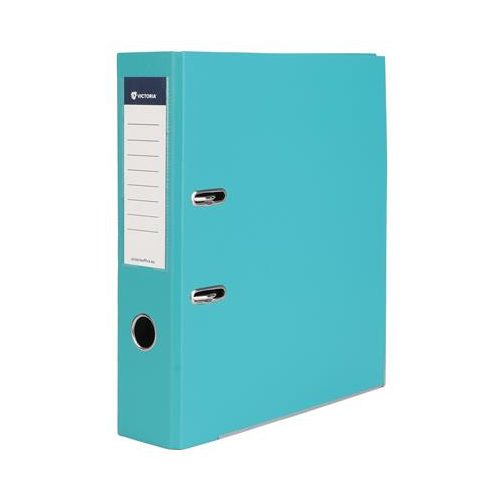 Iratrendező, 75 mm, A4, PP/karton, élvédő sínnel, VICTORIA OFFICE, "Basic", türkiz