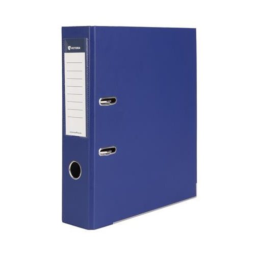 Iratrendező, 75 mm, A4, PP/karton, élvédő sínnel, VICTORIA OFFICE, "Basic", tengerészkék