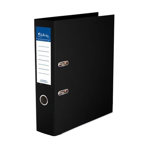 Iratrendező, 75 mm, A4, PP/PP, élvédő sínnel, VICTORIA OFFICE, "Premium", fekete