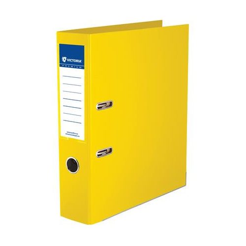 Iratrendező, 75 mm, A4, PP/PP, élvédő sínnel, VICTORIA OFFICE, "Premium", sárga