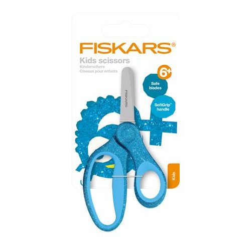 Olló, iskolai, 13 cm, FISKARS "Glitter Kids", kék