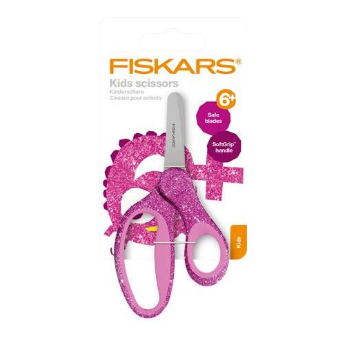 Olló, iskolai, 13 cm, FISKARS "Glitter Kids", rózsaszín