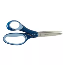 Olló, iskolai, 18 cm, balkezes, FISKARS, csillámos kék