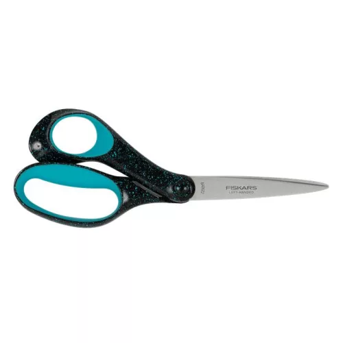 Olló, ifjúsági, 20 cm, balkezes, FISKARS, foltos pávakék