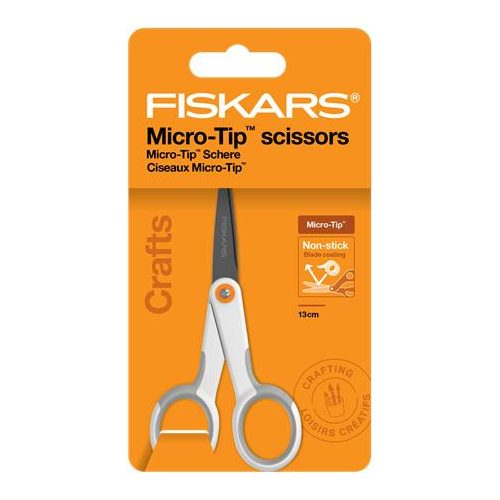 Olló, általános, tapadásmentes, 13 cm, FISKARS "MicroTip Titanium", fehér