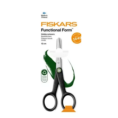 Olló, hobby, 13 cm, FISKARS "Functional Form Renew", fekete