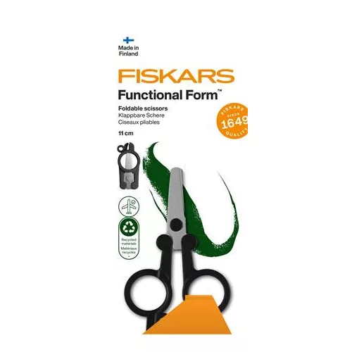 Olló, összecsukható, 11 cm, FISKARS "Functional Form Renew", fekete